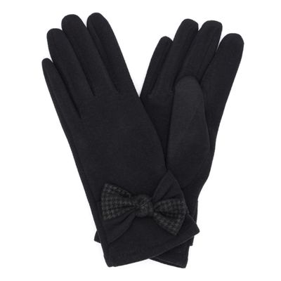 Black Houndstooth Bow Smart Gloves-thumnail