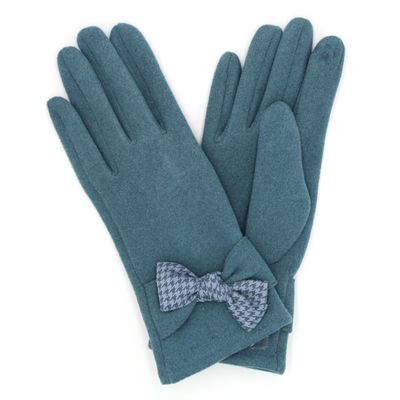 Blue Houndstooth Bow Smart Gloves-thumnail