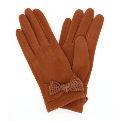 Bronze Houndstooth Bow Smart Gloves-thumnail