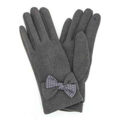 Gray Houndstooth Bow Smart Gloves-thumnail
