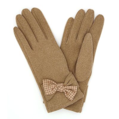 Taupe Houndstooth Bow Smart Gloves-thumnail