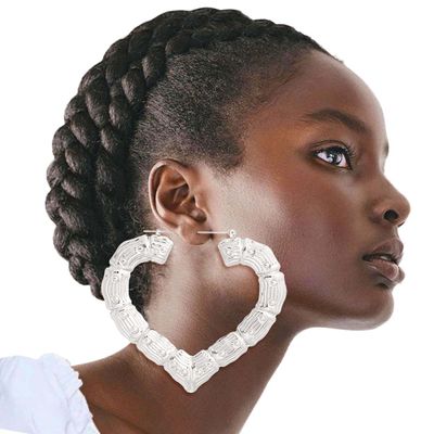 Silver Heart Bamboo Hoops-thumnail