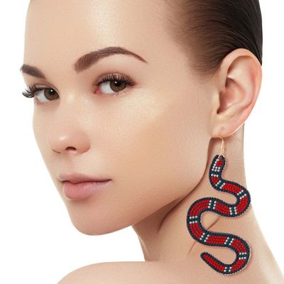 Red Snake Sticker Earrings-thumnail