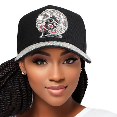 Hat Black Afro Rhinestone Baseball Cap for Women
