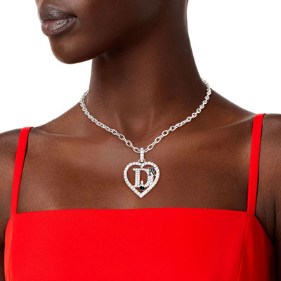 Silver Designer D Heart Necklace