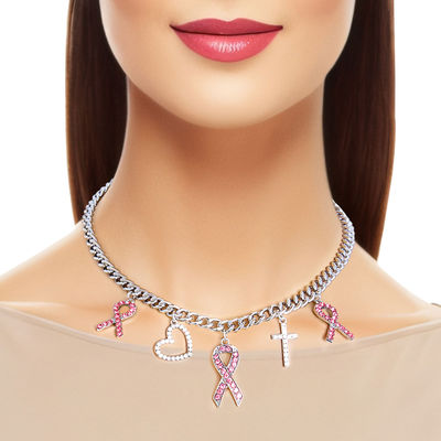 Silver Breast Cancer Charm Chain