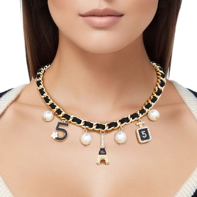 Necklace Gold Eiffel Black Charm Chain for Women