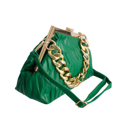 Green Ribbed Angled Frame Clutch-thumnail