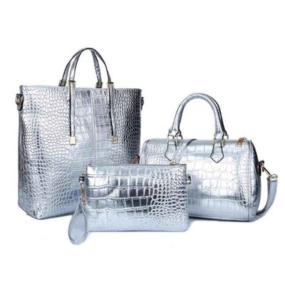 Shiny Silver Croc 3 Pcs Bag Set-thumnail
