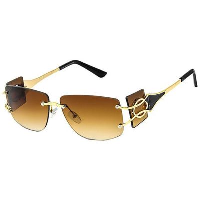 Brown Rimless Temple Sunglasses