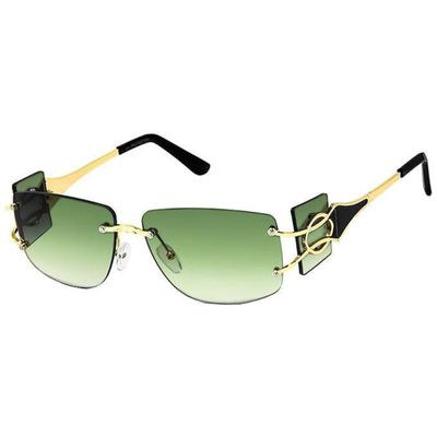 Green Rimless Temple Sunglasses