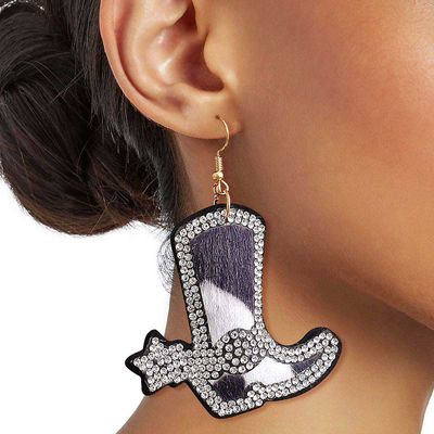 Cow Fur Leather Boot Earrings-thumnail