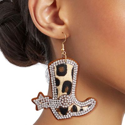 Leopard Fur Leather Boot Earrings-thumnail