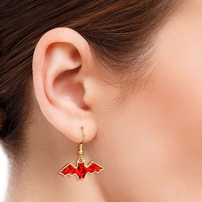 Red Glitter Bat Earrings-thumnail