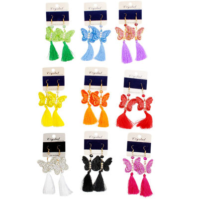 Dozen Pack Butterfly Tassel Earrings for Women