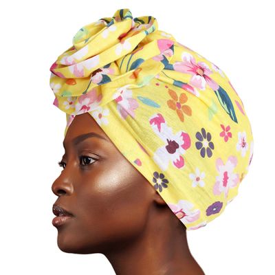 Yellow Floral Flower Knot Turban