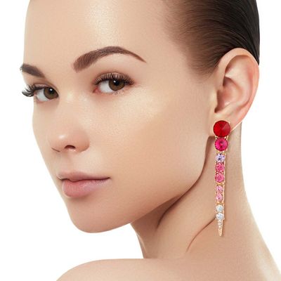 Mixed Red Dangle Stone Earrings