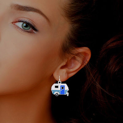 Silver and Blue Camper Earrings