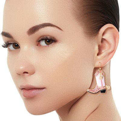 Pink Bling Cowgirl Boot Earrings
