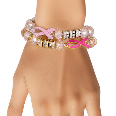 Dozen Pack Pink Ribbon Bead Bracelets for Women