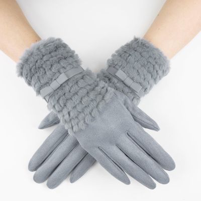 Gloves Gray Ribbon Fur Winter Gloves for Women