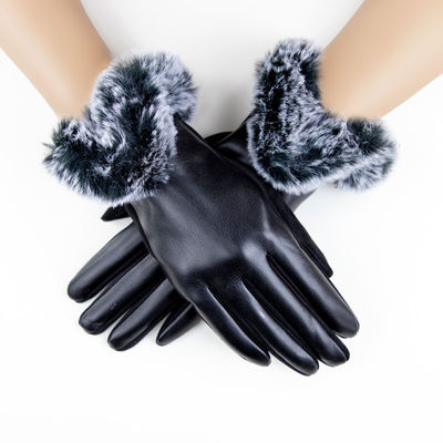 Gloves Black Fur Leather Winter Gloves for Women