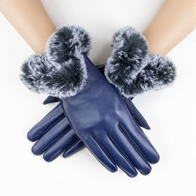 Gloves Navy Fur Leather Winter Gloves for Women