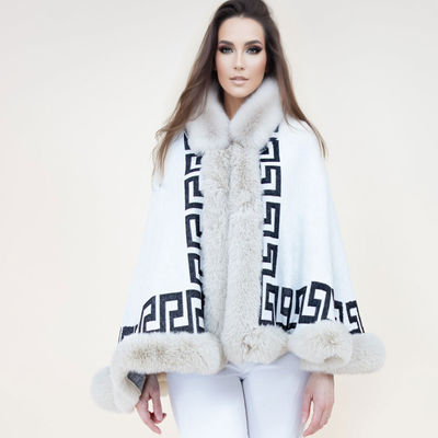 Shawl Cape Ruana Beige Greek Fur Wrap for Women