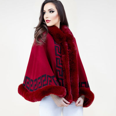 Shawl Cape Ruana Burgundy Greek Fur Wrap for Women