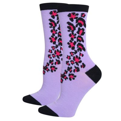 Purple Black Cheetah Crew Socks