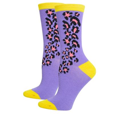 Purple Yellow Cheetah Crew Socks