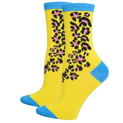 Yellow Blue Cheetah Crew Socks