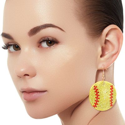 Yellow Softball Padded Earrings-thumnail