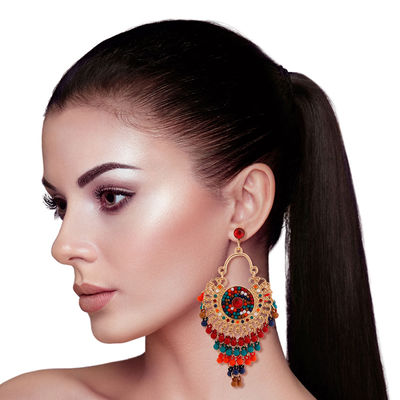 Multi Color Beaded Mandala Earrings-thumnail