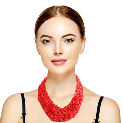Red Seed Bead Braided Collar Set-thumnail