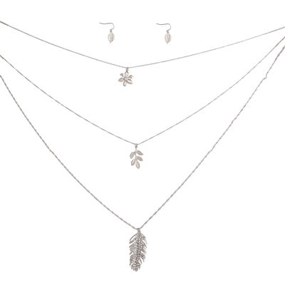 Silver 3 Layer Chain Leaf Necklace-thumnail