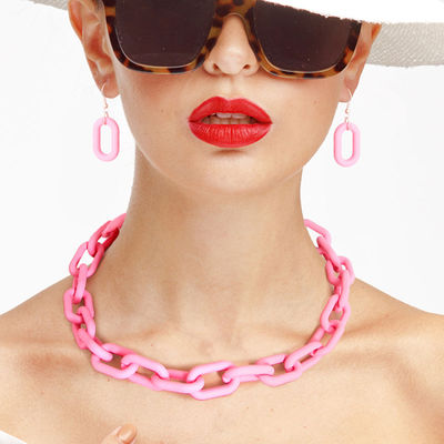 Pink Rubber Coated Chain Necklace-thumnail