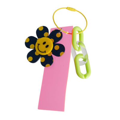 Neon Pink Navy Smiley Keychain Bag Charm-thumnail