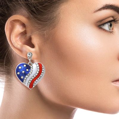 American Flag Heart Metal Earrings-thumnail