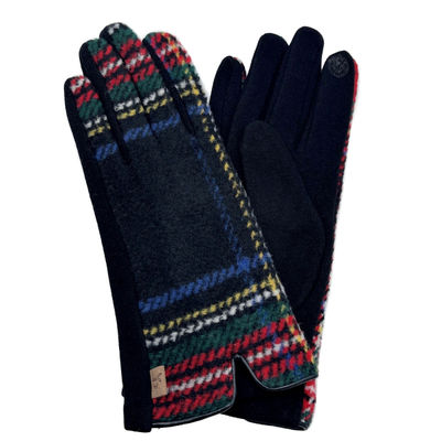 Black Plaid Notch Smart Gloves-thumnail