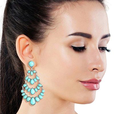 Tiered Drop Turquoise Silver Earrings-thumnail