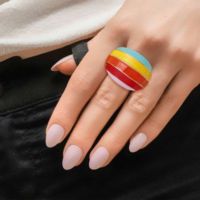 Multicolored Rainbow and Gold Dome Ring-thumnail