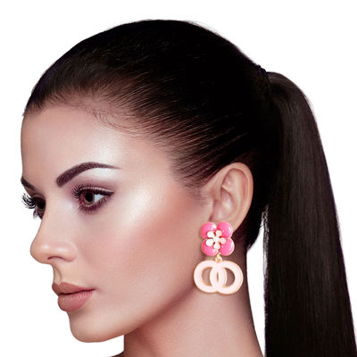 Pink Flower Designer Earrings-thumnail
