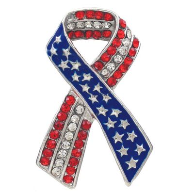 Silver American Flag Ribbon Brooch-thumnail