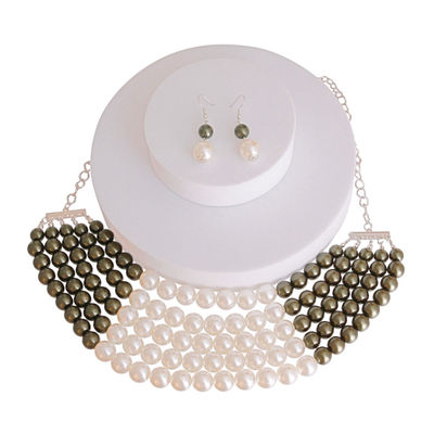 Olive and Cream Pearl 5 Row Necklace