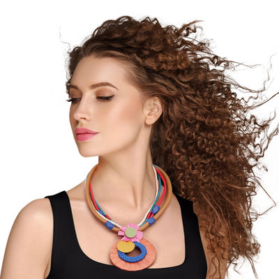 Multicolored Raffia Pendant Necklace Set-thumnail