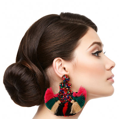 Multi Color Bead and Knot Tassel Earrings-thumnail