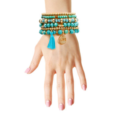 Turquoise Glass Love 6 Pcs Bracelets-thumnail