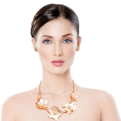 Gold Metal and Pink Flower Collar-thumnail