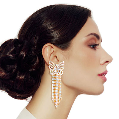 Gold Elegant Butterfly Fringe Earrings-thumnail